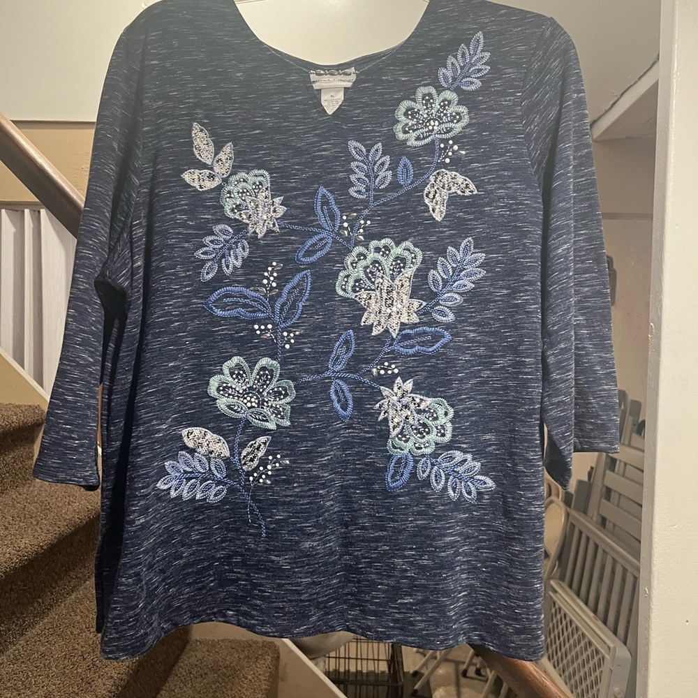 Floral Embroidered Navy Top